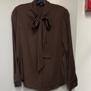 Quince Women's Chocolate Brown Tie-Neck Blouse